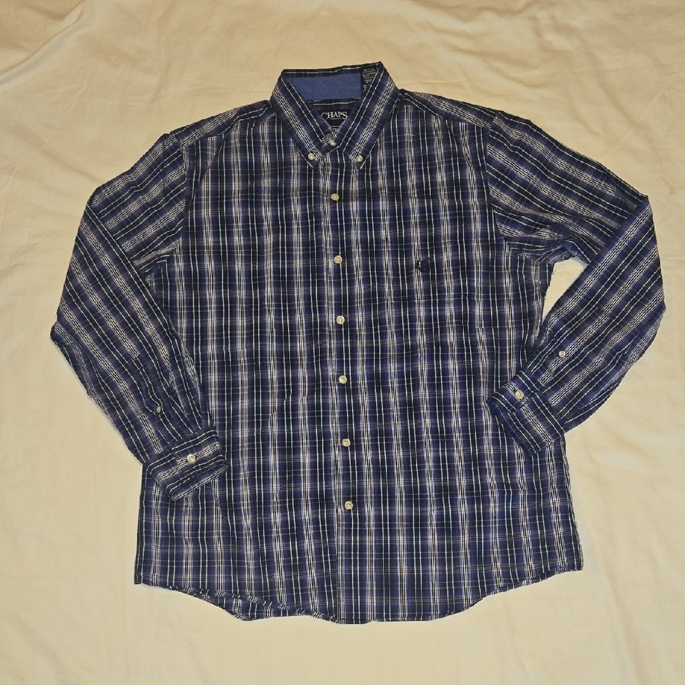 Chaps Blue Casual Button Down Shirt Classic Plaid